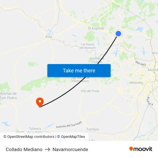 Collado Mediano to Navamorcuende map
