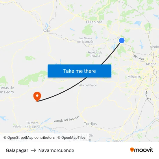 Galapagar to Navamorcuende map