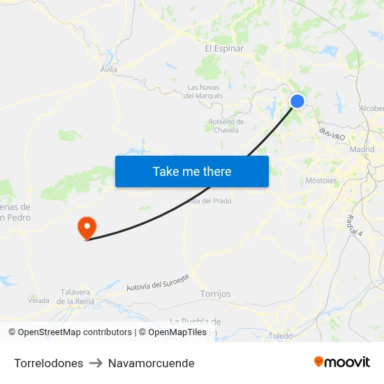 Torrelodones to Navamorcuende map
