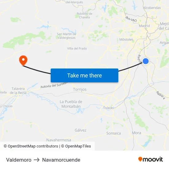 Valdemoro to Navamorcuende map