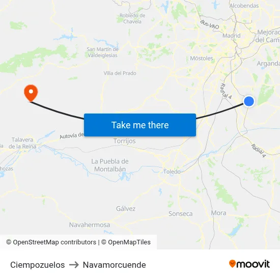 Ciempozuelos to Navamorcuende map