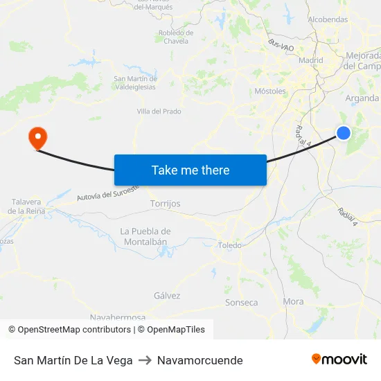 San Martín De La Vega to Navamorcuende map