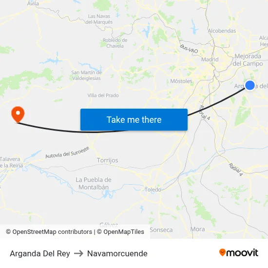Arganda Del Rey to Navamorcuende map