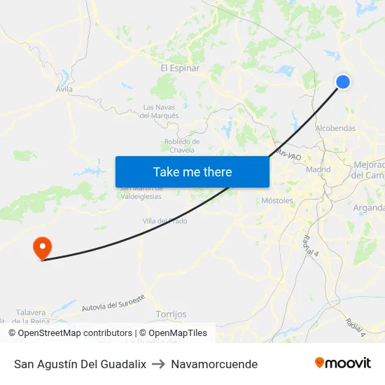 San Agustín Del Guadalix to Navamorcuende map