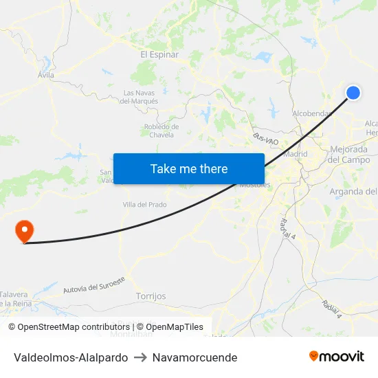 Valdeolmos-Alalpardo to Navamorcuende map
