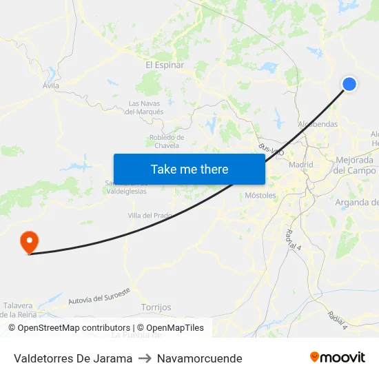 Valdetorres De Jarama to Navamorcuende map