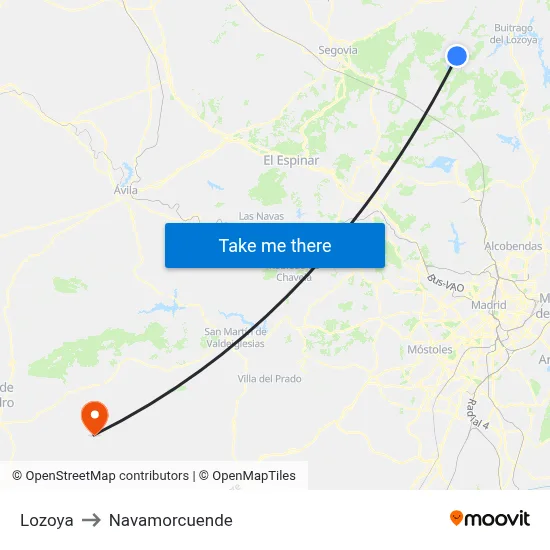 Lozoya to Navamorcuende map