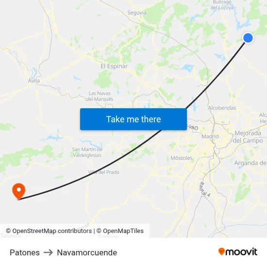 Patones to Navamorcuende map