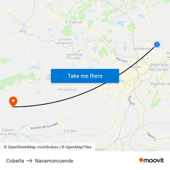 Cobeña to Navamorcuende map