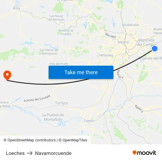 Loeches to Navamorcuende map