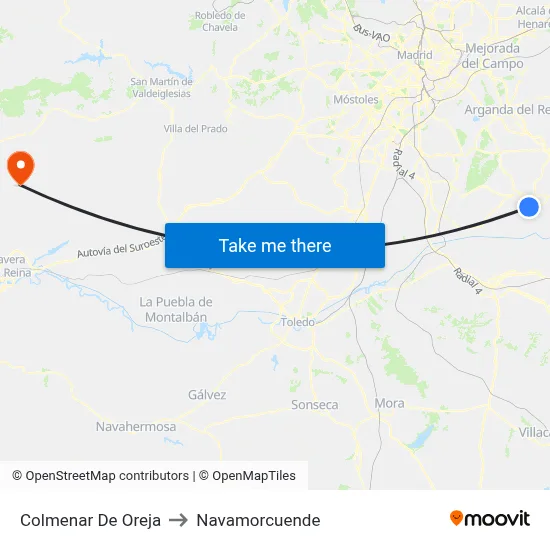 Colmenar De Oreja to Navamorcuende map