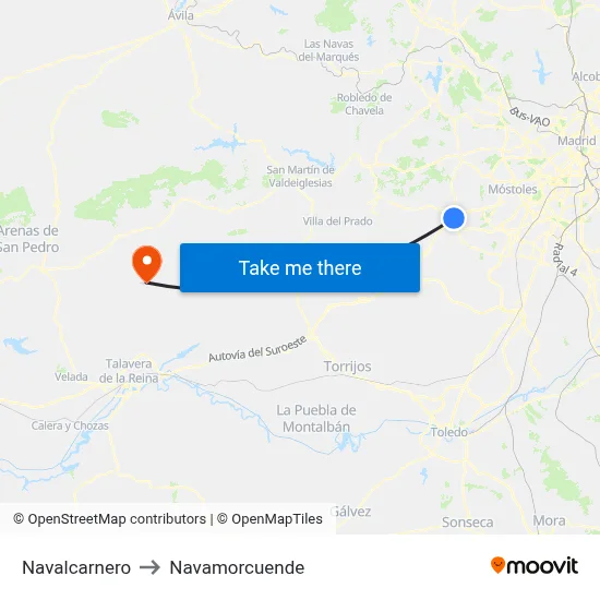 Navalcarnero to Navamorcuende map