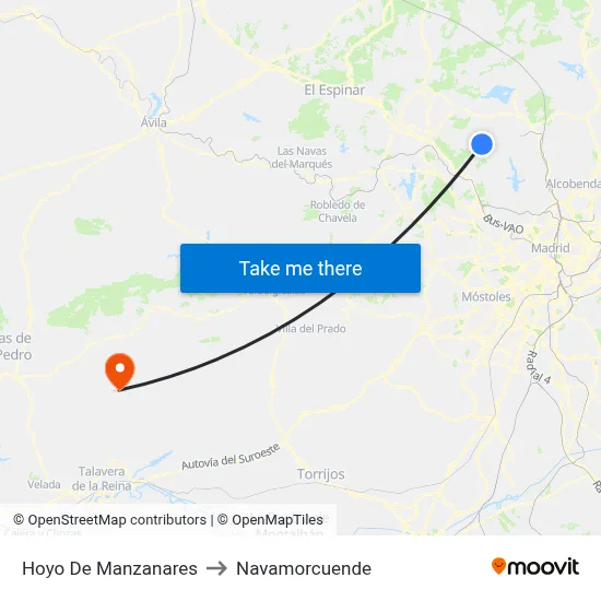 Hoyo De Manzanares to Navamorcuende map