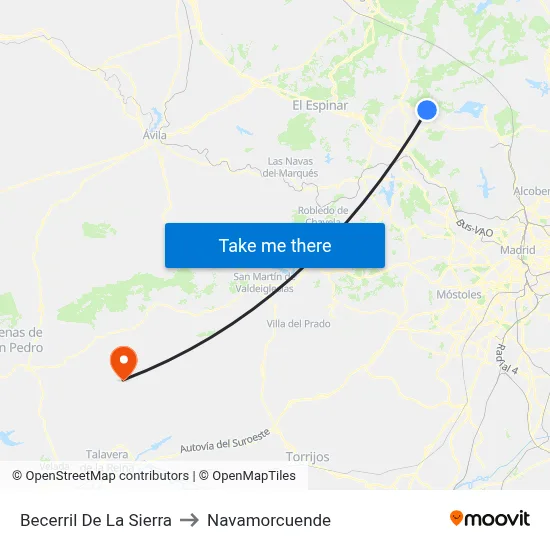 Becerril De La Sierra to Navamorcuende map