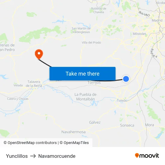 Yunclillos to Navamorcuende map