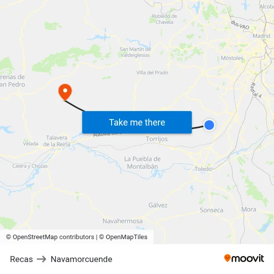 Recas to Navamorcuende map