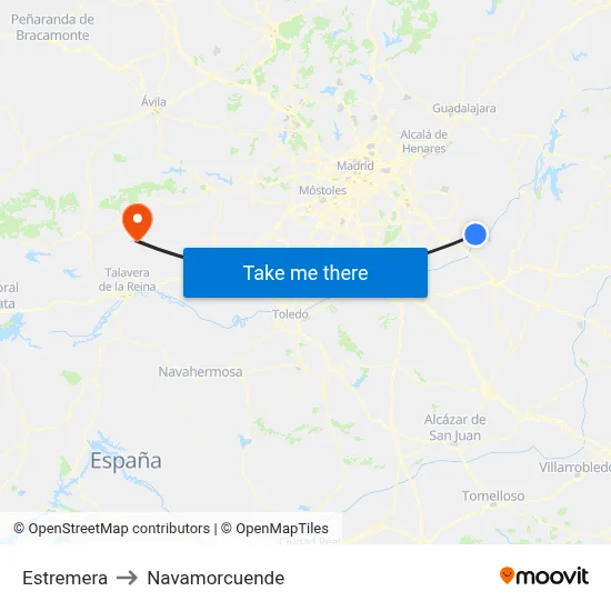 Estremera to Navamorcuende map