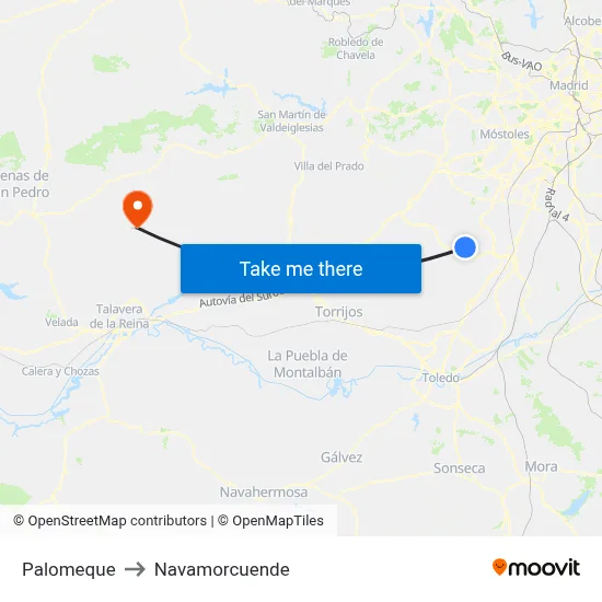 Palomeque to Navamorcuende map