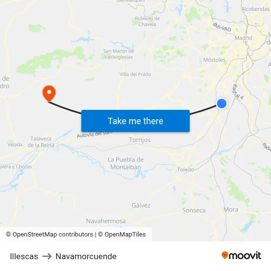 Illescas to Navamorcuende map
