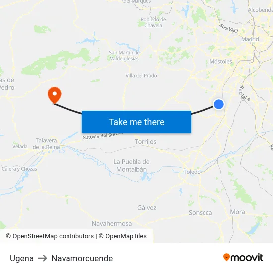 Ugena to Navamorcuende map
