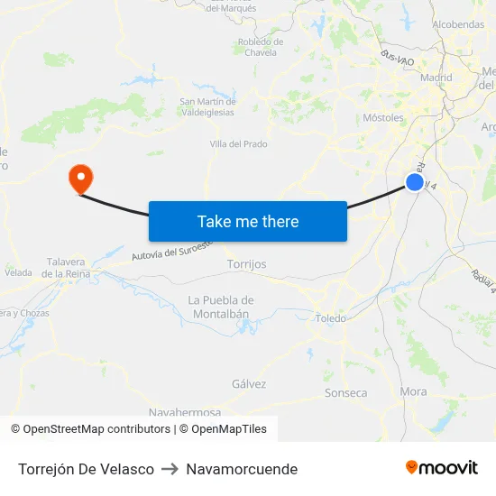 Torrejón De Velasco to Navamorcuende map