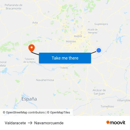 Valdaracete to Navamorcuende map
