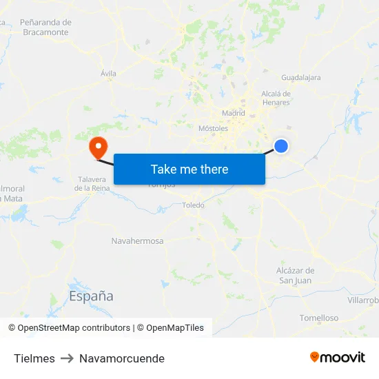 Tielmes to Navamorcuende map