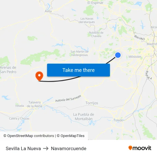 Sevilla La Nueva to Navamorcuende map
