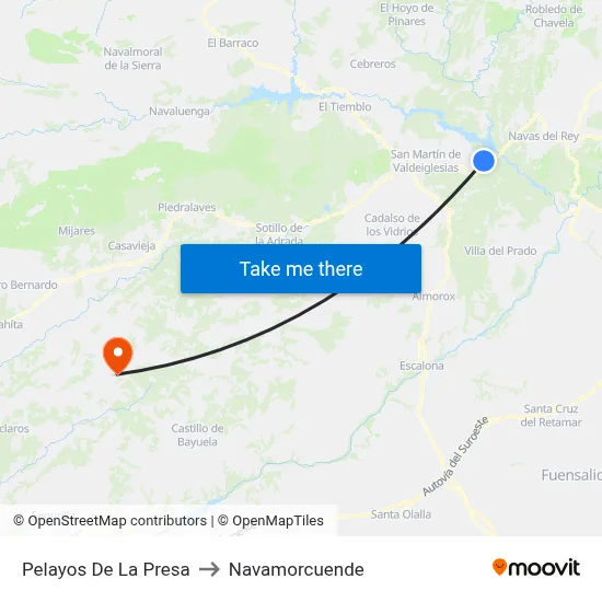 Pelayos De La Presa to Navamorcuende map