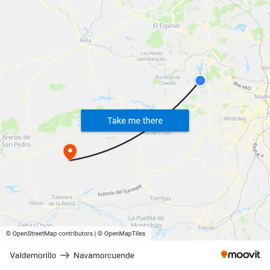 Valdemorillo to Navamorcuende map