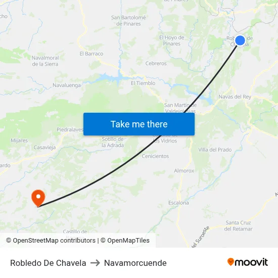 Robledo De Chavela to Navamorcuende map
