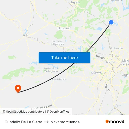Guadalix De La Sierra to Navamorcuende map