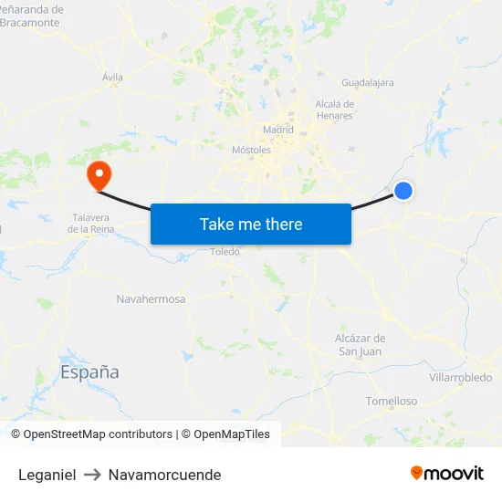 Leganiel to Navamorcuende map