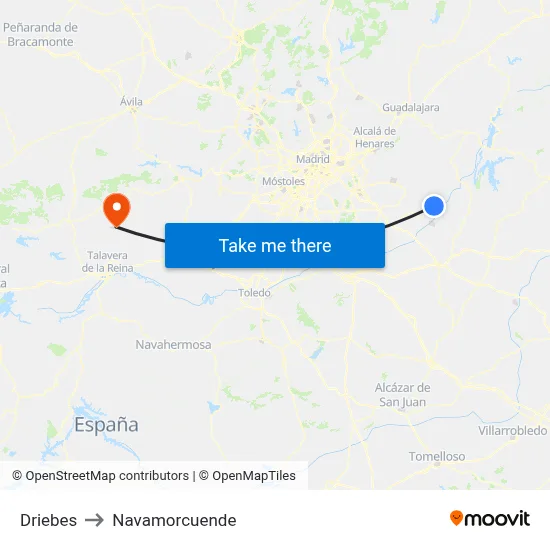 Driebes to Navamorcuende map