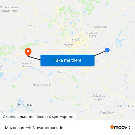Mazuecos to Navamorcuende map