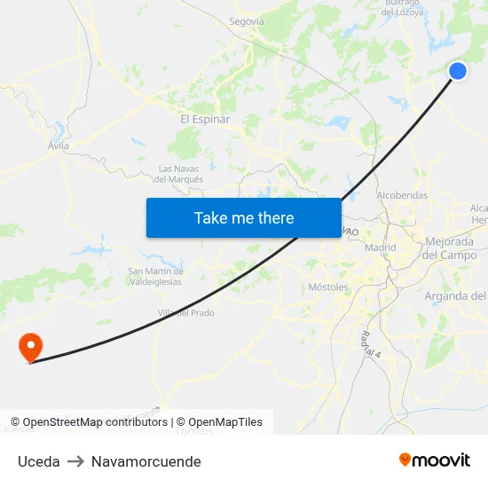 Uceda to Navamorcuende map