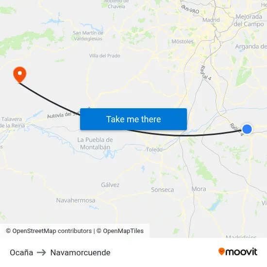 Ocaña to Navamorcuende map