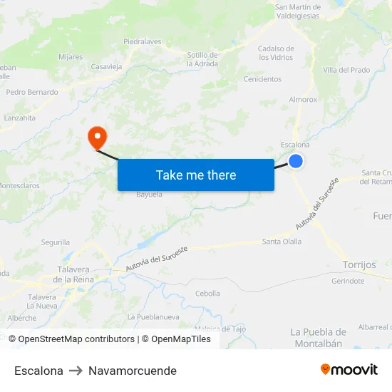 Escalona to Navamorcuende map