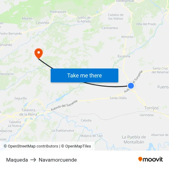 Maqueda to Navamorcuende map