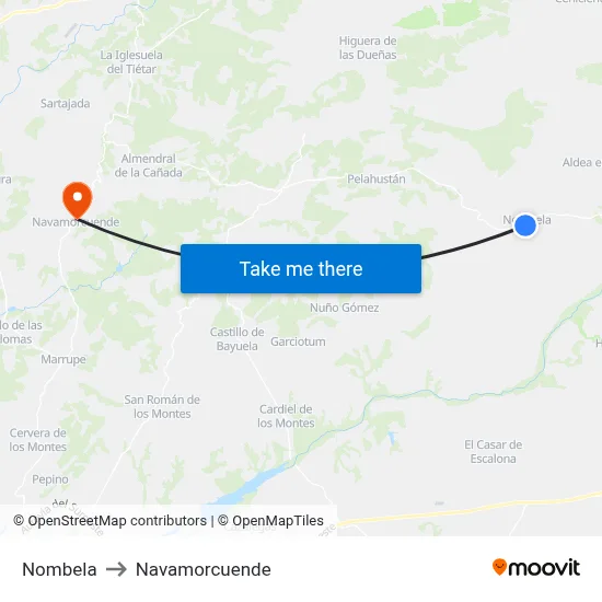 Nombela to Navamorcuende map
