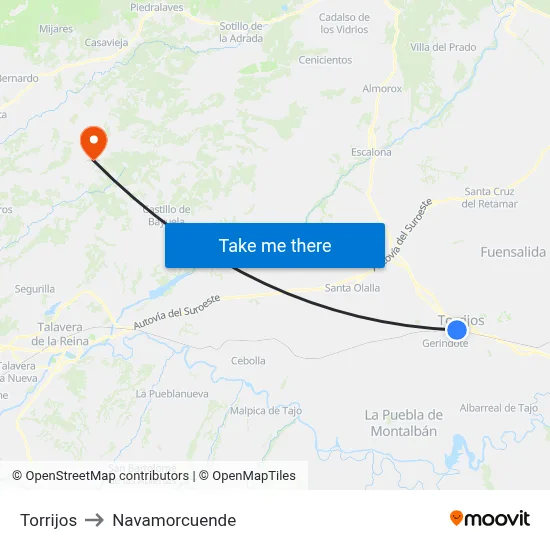 Torrijos to Navamorcuende map