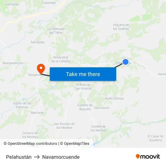 Pelahustán to Navamorcuende map