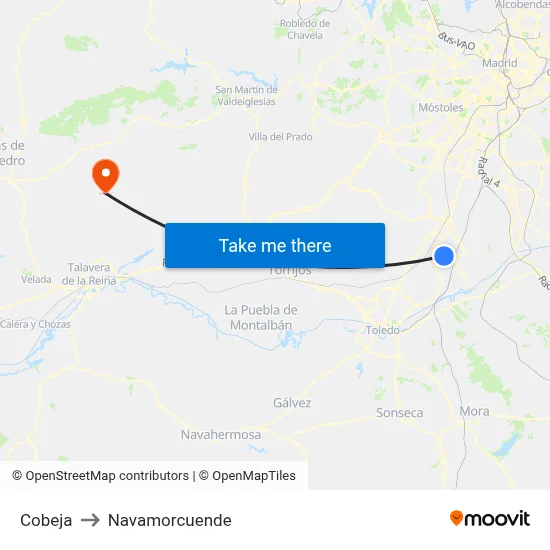 Cobeja to Navamorcuende map