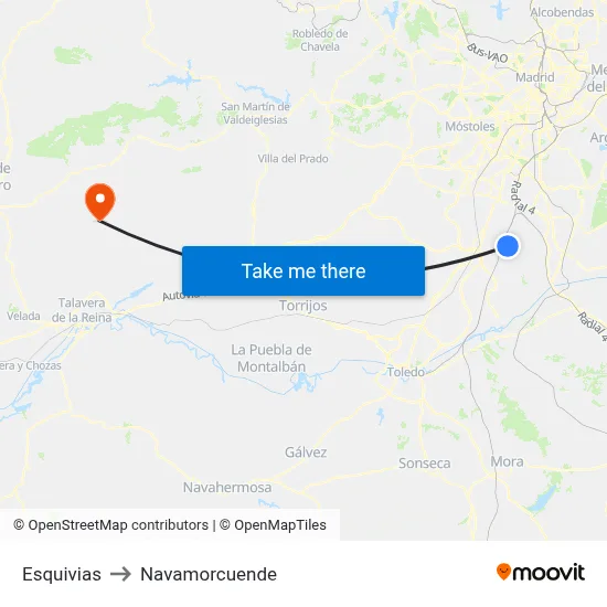 Esquivias to Navamorcuende map