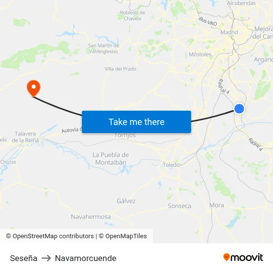 Seseña to Navamorcuende map