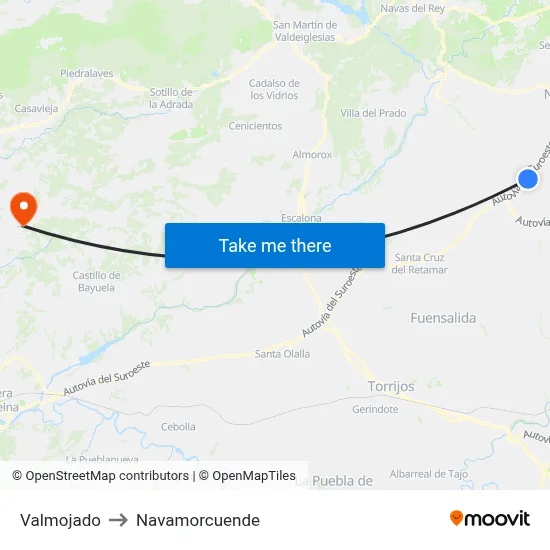 Valmojado to Navamorcuende map