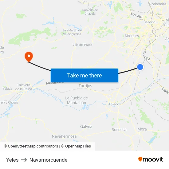 Yeles to Navamorcuende map