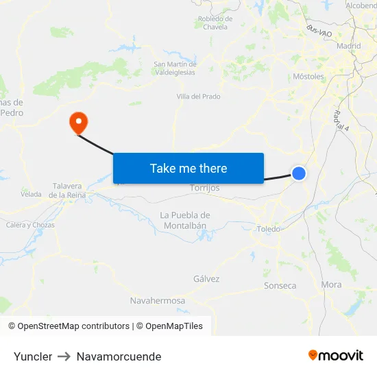 Yuncler to Navamorcuende map
