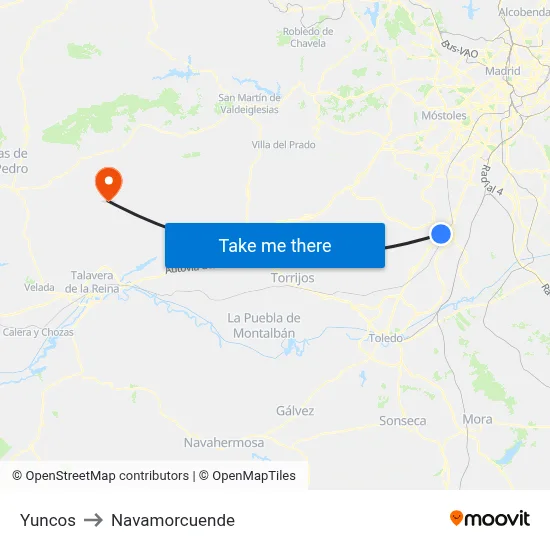 Yuncos to Navamorcuende map