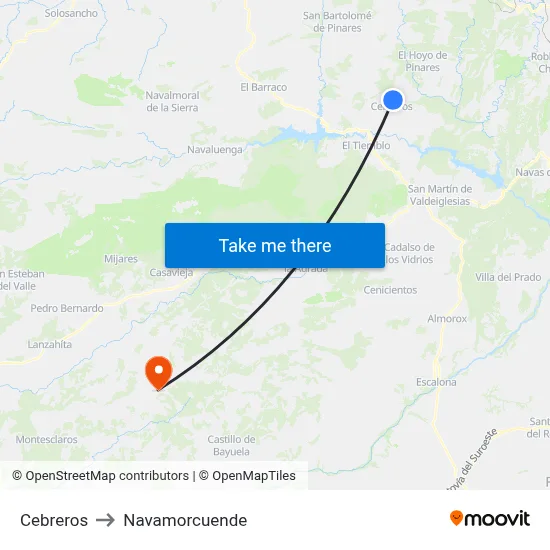 Cebreros to Navamorcuende map